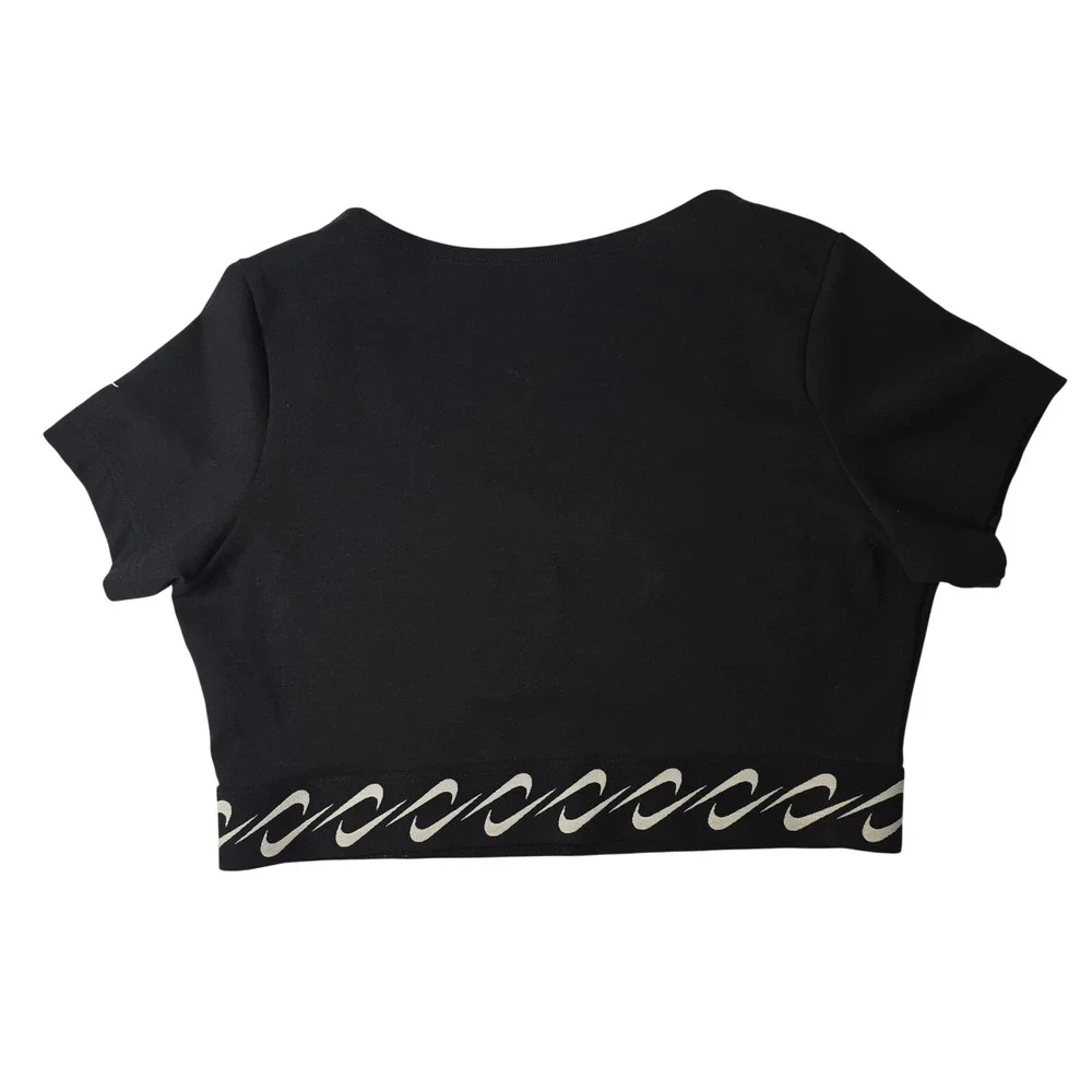 New Nike Sportswear Large Essential Swoosh Athletic Crop Top Black Short Sleeve